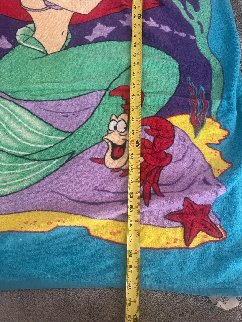 Vtg The Little Mermaid Ariel Beach Towel Vintage 90s Franco Disney 30x58 READ